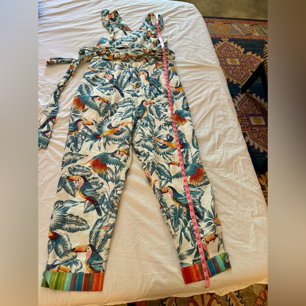 FARM Rio Tropical Toucan Print Jumpsuit in Teal, Orange, Red, Green - Picture 5 of 9